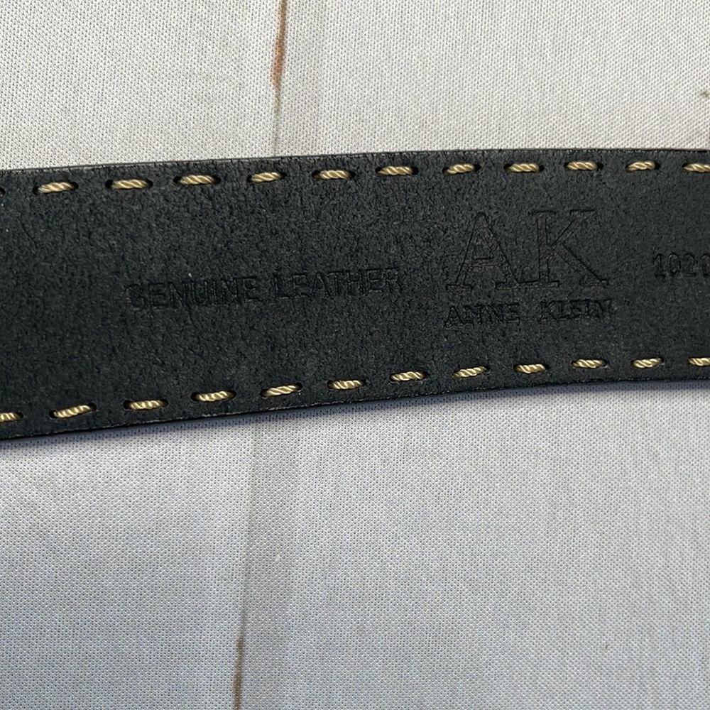 Anne Klein L Belt Black Exposed Stitching Large Ladies Leather Silver Hardware - Picture 3 of 13